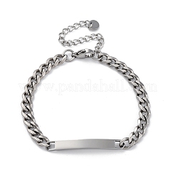 304ステンレススチールカーブチェーンリンクIDブレスレット  女性のためのジュエリー  長方形  ステンレス鋼色  6-3/8インチ（16.2cm）&nbsp;BJEW-K265-03P