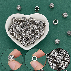 60個の柱状チベット風合金ヨーロピアンビーズ  大穴ビーズ  アンティークシルバー  9x7mm  穴：6mm&nbsp;TIBEB-SP0001-24