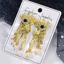 合金、樹脂、模造真珠のダングルスタッドピアス  目と特徴と鼻  左右  ゴールドカラー  61x23mm&nbsp;LS-EJEW-M075-07G