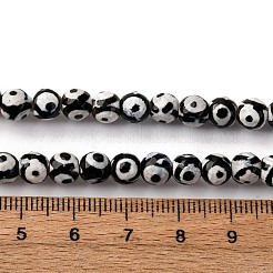 チベット風3目ジービーズ  天然な瑪瑙  染め  多面カット  ラウンド  ブラック  6mm  穴：1mm  約64個/連  37cm&nbsp;TDZI-G341-6mm-08