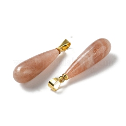 天然サンストーンティアドロップペンダント  イオンプレーティング(ip)金メッキ真鍮パーツ  26.5x7.5mm  穴：4.3x3.5mm&nbsp;G-Q005-03G-04