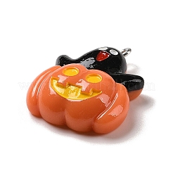 不透明樹脂ペンダント  プラチナトーン合金ループ付きハロウィーンチャーム  ブラック  ゴーストとカボチャ  29x22.5x8mm  穴：1.5mm&nbsp;RESI-K020-04C-01