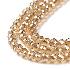 透明電気メッキガラスビーズ連売り  パール光沢メッキ  多面カットラウンド  砂茶色  3x2.5mm  穴：0.7mm  約149個/連  14.57''（37センチメートル）&nbsp;GLAA-H021-01B-PL01
