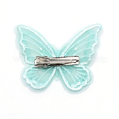 レースのヘアバレッタ  プラチナアイアンアリゲーターヘアクリップ付き  蝶  アクアマリン  50x60x8mm&nbsp;PHAR-WH0009-05E