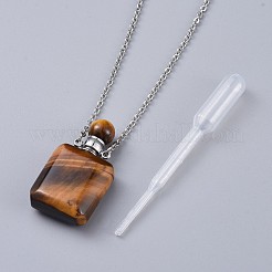 天然混合石香水瓶ペンダントネックレス  真鍮アズキチェーン付き  カニカンとプラスチックスポイト  プラチナ  19.7~19.9インチ（50.2~50.6cm）  ボトル容量：0.15~0.3ml（0.005~0.01液量オンス）  2mm&nbsp;NJEW-F266-02P