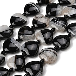 天然石瑪瑙ビーズ連売り  染め＆加熱  ハート  ブラック  19.5~20.5x20~21x7.5mm  穴：1.2mm  約19個/連  16.54''（42センチメートル）&nbsp;G-F820-Q01-01D