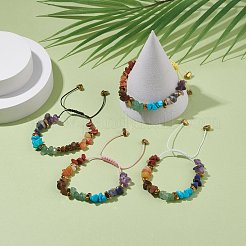 天然および合成の混合宝石用原石チップ編み込みビーズブレスレット  女性のための7つのチャクラヨガ調節可能なブレスレット  ミックスカラー  内径：1-3/4~0.33インチ（4.5~8.5cm）&nbsp;BJEW-JB08079