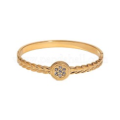 304ステンレススチール製ラインストーンヒンジ付きバングル  女性用麦のバングル  フラットラウンド  ゴールドカラー  内径：2.44インチ（6.2cm）&nbsp;FS-WG8BDCA-02