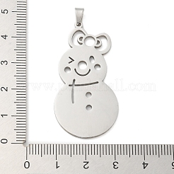 クリスマステーマ 304 ステンレススチールペンダント  レーザー切断  雪だるまチャーム  ステンレス鋼色  44x22x1.5mm  穴：5x3mm&nbsp;STAS-Q005-01P-05
