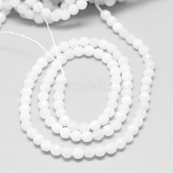 天然石ホワイトジェイドビーズ連売り  多面カット  ラウンド  ホワイト  4mm  穴：1mm  約88~89個/連  14.37~14.57インチ（36.5~37cm）&nbsp;G-R344-4mm-21