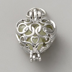 ルミナスストーンペンダント  真鍮の中空ハートチャーム  丸カン付き  ダークターコイズ  23x16x10mm  穴：6mm&nbsp;FIND-WH0148-413D-03