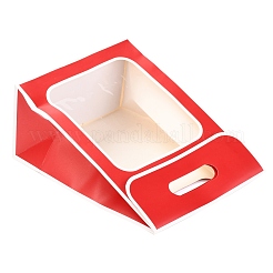 長方形の紙袋  紙袋をひっくり返します  ハンドルとプラスチック窓付き  レッド  30x21.5x13cm&nbsp;LS-ABAG-I005-01A-02