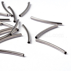 真鍮製カーブチューブビーズ  ニッケルフリー  プラチナカラー  サイズ：直径約2mm  長さ25mm  穴：約1mm&nbsp;X-EC0582x25mm-NF