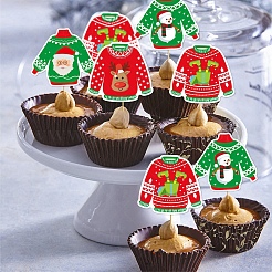 醜いセーターカップケーキトッパー8個  木製ケーキインサートカード  クリスマスパーティーの装飾用  ミックスカラー  100x100x5mm&nbsp;PW-WG1075E-01