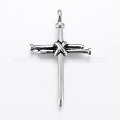 304ステンレススチール製ビッグペンダント  クロス  ミックスカラー  56x34x8mm  穴：6mm&nbsp;STAS-F157-07