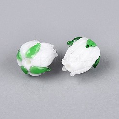手作りランプワークビーズ  チューリップの花のつぼみ  ホワイト  17~18x15~17x15~17mm  穴：1.6~2.5mm&nbsp;LAMP-N042-02A