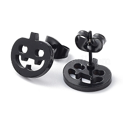 ハロウィーン用 304 ステンレススチールスタッドピアス  パンプキン  電気泳動黒  10x11mm&nbsp;EJEW-H136-07EB