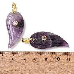 天然石アメジストペンダント  羽  ゴールドカラー  36.5~37x17x8~9mm  穴：6x6.5mm&nbsp;GG-CBA51ED-02G-09