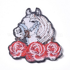 機械刺繍布地手縫い/アイロンワッペン  マスクと衣装のアクセサリー  アップリケ  ローズと馬  カラフル  78x72x1.5mm&nbsp;DIY-I016-22