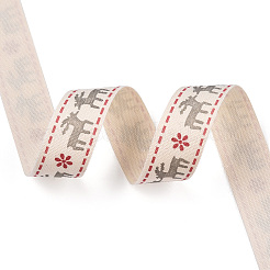 片面プリントのコットンリボン  クリスマスパーティーの装飾  ゲインボロ  トナカイの模様  5/8インチ（16.5mm）  約2.00ヤード（1.82m）/ロール&nbsp;SRIB-T009-01A