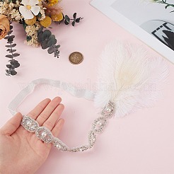 合金、ゴム、ラインストーン、羽根、シードガラス、プラスチックのヘッドバンド  女性と女の子のためのヘアアクセサリー  ホワイト  470x16~22mm  内径：150mm&nbsp;OHAR-WH20011-15B