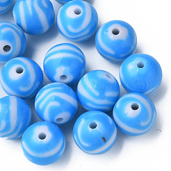 不透明な縞模様のアクリルビーズ  ラウンド  ディープスカイブルー  19mm  穴：3mm  約112個/500g&nbsp;MACR-S373-27B-09