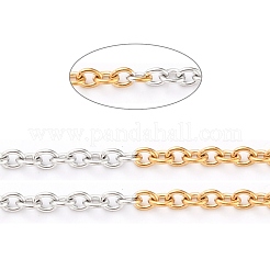 ツートンカラーの304ステンレススチールアズキチェーン  スプールで  ハンダ付け  ゴールデン·ステンレス鋼色  3x2.5x1mm  32.8フィート（10m）/ロール&nbsp;CHS-B001-09