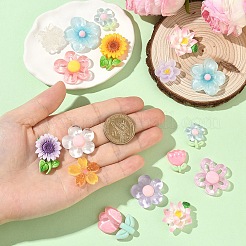 11個、11種類の不透明＆透明樹脂フラワーカボション  ミックスカラー  19~33x16~31x5.5~10.5mm  1個/スタイル&nbsp;RESI-YW0005-41