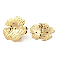 イオンプレーティング（IP）304ステンレススチールスタッドピアス  花  14KGP本金メッキ  28x29.5mm&nbsp;X-EJEW-Z022-29G