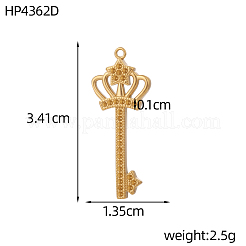 304ステンレスペンダント  イオンプレーティング（ip）  王冠のチャームが付いた鍵  14KGP本金メッキ  34x13mm  穴：1.5mm&nbsp;SA-OY001-57G