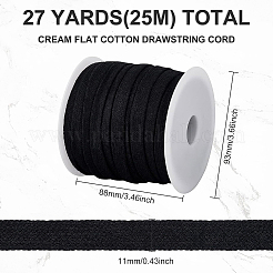 25mの二重層フラットコットンコード  中空綿ロープ  衣類用アクセサリー  ブラック  11x1.2mm  25 m /ロール&nbsp;OCOR-BC0001-74A
