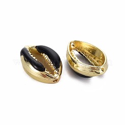 合金エナメルビーズ  カウリーシェルシェイプ  ライトゴールド  ブラック  16.5x10x4.5mm  穴：1.2mm&nbsp;X-PALLOY-T065-25H