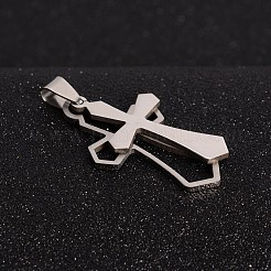 変色しにくい201ステンレススチール製クロススプリットペンダント  ステンレス鋼色  42x22.5x1.5mm  穴：4x9mm&nbsp;STAS-I032-013