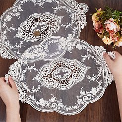 ポリエステルレース刺繍テーブルマット  花柄とオーバル  ダイニングテーブル装飾用ランチョンマット  ナバホホワイト  450x315x1.2mm&nbsp;AJEW-WH0413-78