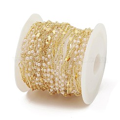 真鍮のハートとプラスチックのパールリンクチェーン  溶接されていない  スプール  18KGP本金メッキ  2x1.2x0.4mm  2x4x0.1mm  18.5x2mm&nbsp;CHC-M025-34G