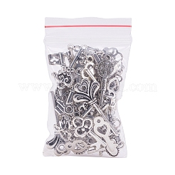 チベット風合金キーペンダント  アンティークシルバー  16~30x16~30x3~4mm  穴：1mm&nbsp;TIBEP-X0001-02-AS