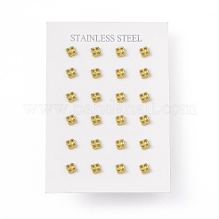 PVD真空メッキ304ステンレススチールスタッドピアス金具  ラインストーンのセッティング  201ステンレススチール製イヤーナット付き  正方形  ゴールドカラー  5.5x5.5mm  ピン：0.8mm  2mmのラインストーンに適する&nbsp;EJEW-P212-14G