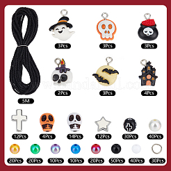 ハロウィンをテーマにしたDIYブレスレットキット  樹脂ペンダント入り  アクリルビーズ  ガラスビーズ  CCBプラスチックビーズ  ポリエステルコード  真鍮製丸カン  ミックスカラー&nbsp;DIY-SC0031-79