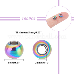 304ステンレススチールビーズ100個  ロンデル  虹色  6x5mm  穴：2.5mm&nbsp;STAS-UN0040-20B