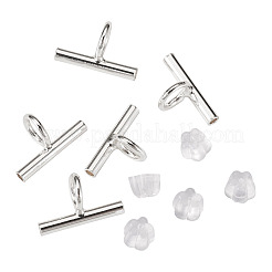 真鍮チューブベイル  ループベイル  プラスチック製のピアスキャッチで  チューブ  銀  8x13x6mm  穴：4mm&nbsp;DIY-TA0014-37B-S