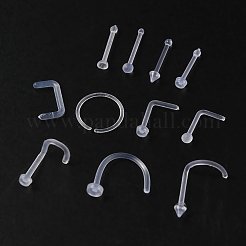 アクリル製L字型鼻リング  彼女のためのピアスボディジュエリー  ホワイト  8.5x5.5x2mm  ピン：0.7mm&nbsp;AJEW-YW0001-06A
