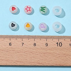6 スタイル蓄光アクリル & 透明プラスチック ビーズ  暗闇で光る  ハート＆レター＆スター＆フラワー＆ハート＆ムーンのバレルとフラットラウンド  ミックスカラー  7x3.5~4mm  穴：1.2mm  約3590個/500g&nbsp;MACR-FS0001-24