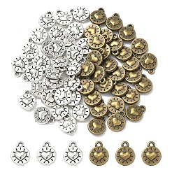 30 個のチベットスタイル合金チャーム  フラット ラウンド ハート チャーム付き  アンティークシルバー  10x8mm&nbsp;TIBEP-YW0002-21AS