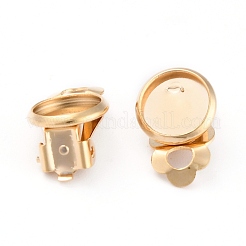 304ステンレススチールクリップオンイヤリングセッティング  フラットラウンド  ゴールドカラー  15.5x10x8mm  穴：3mm  トレイ：8mm&nbsp;STAS-L244-50C-G