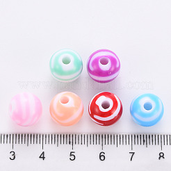 不透明な縞模様のアクリルビーズ  ラウンド  ミックスカラー  11.5x10.5mm  穴：2.5mm  約549個/500g&nbsp;MACR-S373-27A