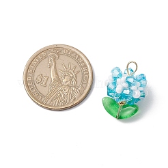 ガラスチャーム  花  ガラスシードビーズと304ステンレススチールループ付き  多面カット  ライトスカイブルー  22x15.5mm  穴：3mm&nbsp;PALLOY-MZ00672-03