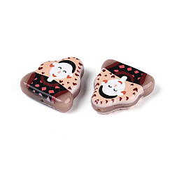 印刷された不透明樹脂ビーズ  女性たち  キャメル  20~21.5x20~21x6mm  穴：1.2~1.4mm&nbsp;RESI-N043-17C