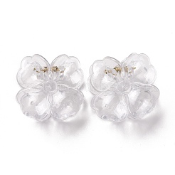 プラスチックバンスクリップ  滑り止めグリップジョーヘアクリップ  黄金の鉄のパーツと  花  透明  43.5x45x40mm&nbsp;LS-PHAR-F014-05A