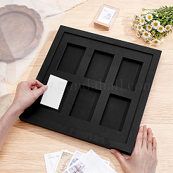 6穴木製壁掛けカード収納ディスプレイスタンド  正方形  ブラック  33x33x3cm&nbsp;ODIS-WH0038-305