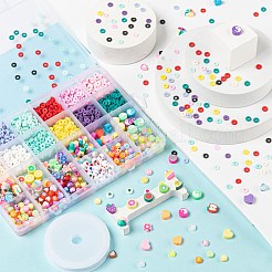 DIYジュエリー作成キット  手作りのポリマークレイビーズを含む  透明＆不透明アクリルビーズ  弾性水晶の線  ミックスカラー  ビーズ：約1980個/セット&nbsp;DIY-FS0001-96